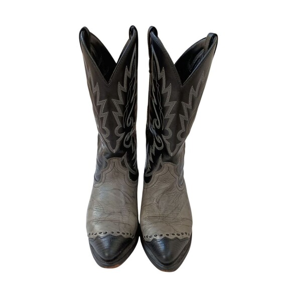 Laredo Western Boot Mens Size 10D Black Gray Pointed Toe Lizard Print Wingtip - Picture 2 of 10